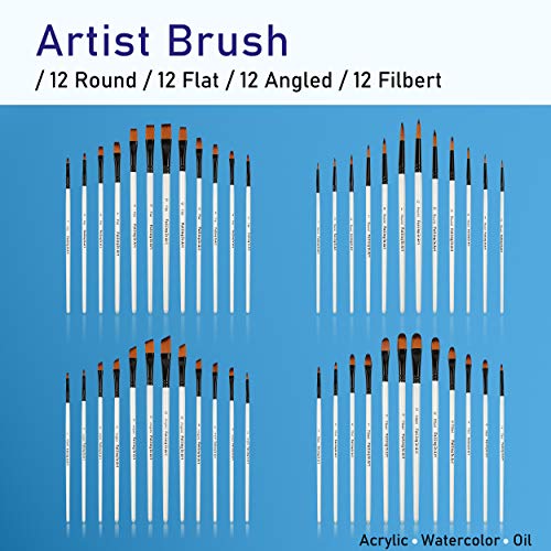 Falling in Art 48 PCS Painting Brushes Sets, Artist Paintbrushes | for Watercolor, Acrylic, Craft, Oil, Gouache, Face Body Painting - size: 48 Pcs Mix Nylon