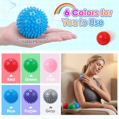 Liliful 12 Pcs Spiky Massage Ball Hard Foot Ball Roller Massager Firm Foot Arch Trainer 3 Inch for Deep Tissue Plantar Fasciitis Back Hands Muscles Soreness Exercise (Mixed Color) - color: Mixed Color