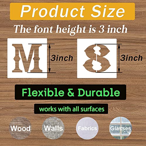 3 Inch Letter Stencils and Numbers, 38 Pcs Alphabet DIY Craft Stencils, Reusable Plastic Drawing Templates for Painting on Wood, Wall, Fabric, Rock, Floor, Signage, Door Porch - size: 3 Inch