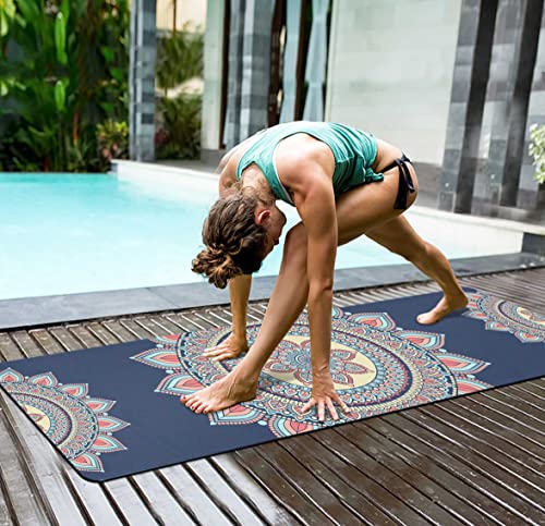 nuveti Yoga Mat Print Extra Thick TPE Non Slip Fitness Exercise Mat with Carrying Bag,72"x24" Extra Thick 6MM Exercise & Workout Mat for Yoga, Pilates Fitness and Floor Exercises - color: Lotus