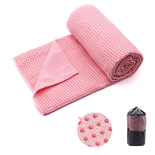 Eunzel 2 Pack Hot Yoga Towel with Grip Dot, Non Slip Yoga Mat Towe Sweat Absorbent Towel for Hot Yoga,Bikram, Pilates and Fitness 72" x 24", Pink - color: Pink