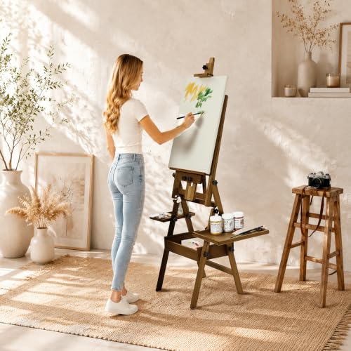 MEEDEN Painting Easel with Storage and Tray: H-Frame Beech Wood Art Easel | Easel Stand for Adults, Artists, Students, Beginners - Adjustable 50"-80" H, Holds Canvas Up to 47 Inches - color: Walnut