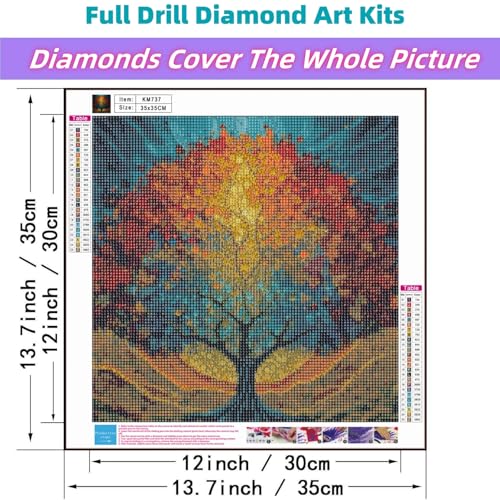 JYXSJYYD 5D DIY Colorful Tree Diamond Art Kits for Adults,13.8x13.8 inch | Full Round Drill Diamond Paintings Kits for Beginners,Paint by Diamonds Dot Gem Art Crafts,for Home Wall Art Decor - color: KM737-1