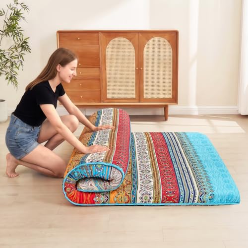 SCHNAUZER HOME Japanese Floor Mattress Futon Mattress Full 3.5" Thick Boho - color: Boho, size: Full( 80 x 54)