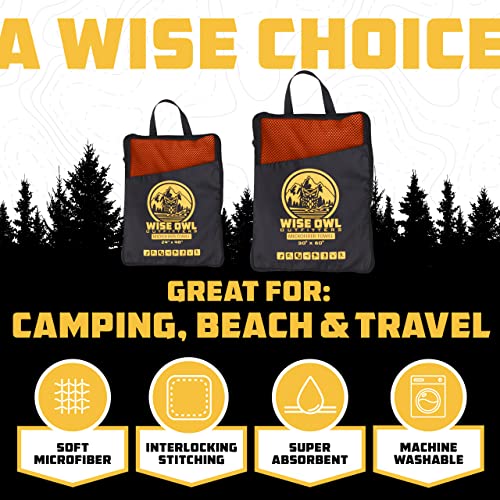Wise Owl Outfitters Microfiber Camping Towel - Quick Dry Towel for Travel, Backpacking, Hiking, Beach, Gym & Yoga - Compact, Fast Drying & Lightweight - color: Orange, size: Large (24x48) + Washcloth (12x12)