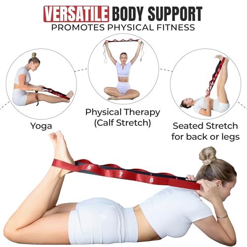 Stretch Strap with Loops Physical Therapy - Full Body Exercise Straps for Stretching with Detachable Foot - Leg & Calf Stretcher for Plantar Fasciitis, Physical Therapy, Pain Relief, and Flexibility - color: Red