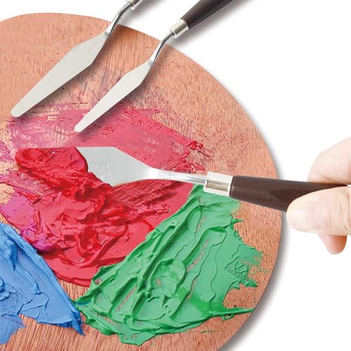 CONDA 5 Pcs Palette Knife Painting with 3 Plastic Scrapers, Stainless Steel Spatula Palette Knife Oil Paint Metal Knives Wood Handle