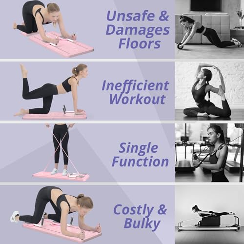JANUA Pilates Board - Pilates Reformer Set, Multi-Purpose Foldable Pilates Reformer Board for Home, 5 in 1 Pilates Sliding Board - color: Pink
