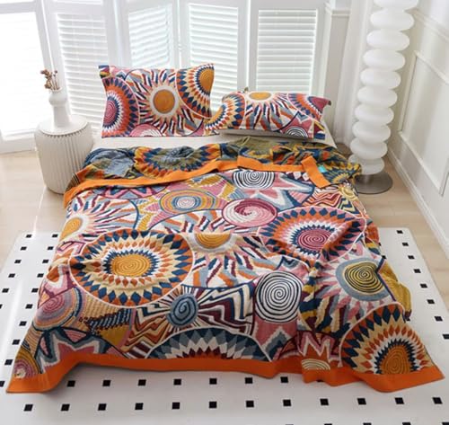 Boho Throw Blanket for Bed 100% Cotton Bohemian Blankets Ultra Soft Woven Muslin Decorative Blankets All Seasons Vintage Quilt Knitted Blanket for Sofa Chair (Colorful, 50"x60") - color: K-colorful World, size: 50"x60"