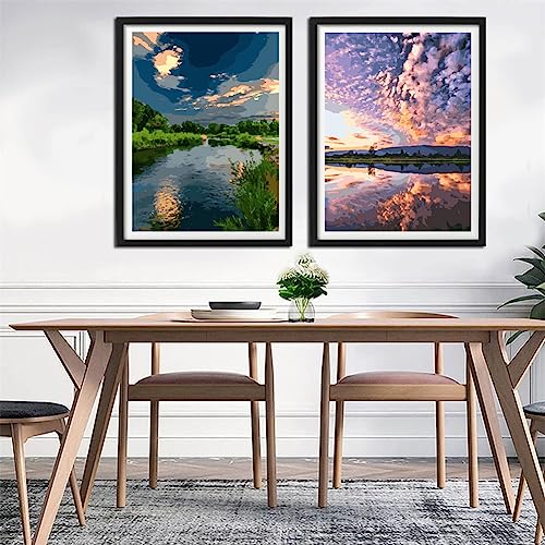 YANXIN Paint by Numbers Kit for Adults Beginners 2 Pack Paint by Numbers for Adults Rolled up Canvas for Painting Home Decor Creative wall Art with Colorful Box 12x16 inch Forest Lake 165-166 - color: YX8001-165-166