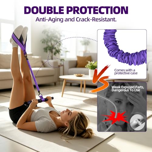 Resistance Bands with Bar Handle and Foot Straps, Home Gym Workout Exercise Band - color: Pink