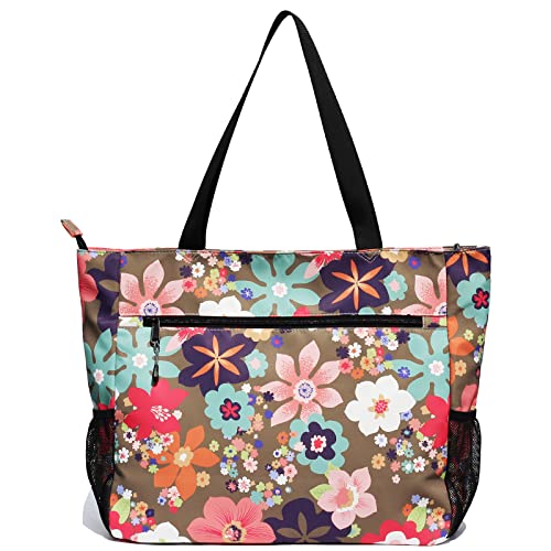 ESVAN LARGE BEACH BAG Water Resistant Lightweight 20 inch Women Oversize Tote Bag for Gym Beach Travel Pool Yoga Nurse - color: Flower