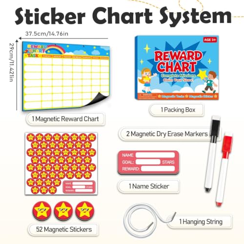 Magnetic Reward Chart for Kids, Customizable Dry Erase Weekly Chore Chart - size: 1 Kid-Stars