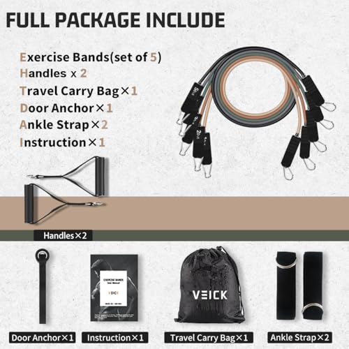 VElCK Resistance Bands Set with Handles for Exercise, Workout and Home Gym - color: Gray Brown, size: 10-150LBS