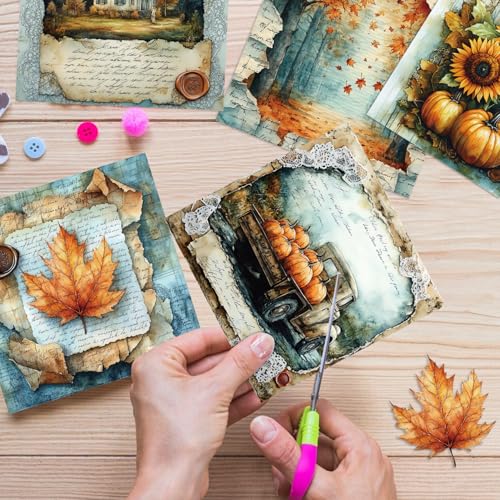 6x6" Scrapbooking Paper Pad Single Sided Decorative Colored Papers | 160GSM 12 Patterned 24 Sheets Cardstock,Art Paper for Craft Paper Present Wrapping DIY Junk Journal Supplies.Maple Leaf - color: 160GSM-Maple Leaf