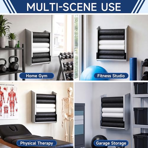 Zonon Wall Mounted Foam Roller Holder, Storage Rack Holds 4-6 Rollers Heavy Duty Meta Wall Organizer Home Gym, Gym, Workout Room