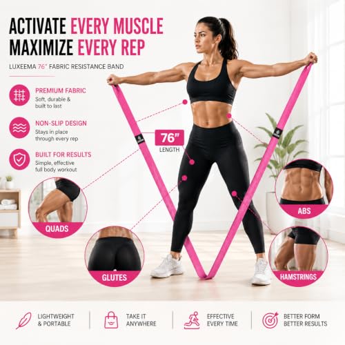 Premium 76" Extra Long Resistance Band for Working Out, 3" Wide Non-Slip Fabric Exercise Band for Stretching, Yoga, Strength Training & Physical Therapy (Pink)