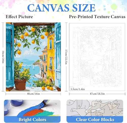 ZRIZQ Paint by Numbers Kit for Adults Beginner Landscape,Lemon Tree,16x20 | Full set with wooden brushes,rolled canvas,rich paints.Calming activity.Beginner friendly.Just open and paint. - color: 16"X20"Rolled Canvas(Frameless)-Landscape 1