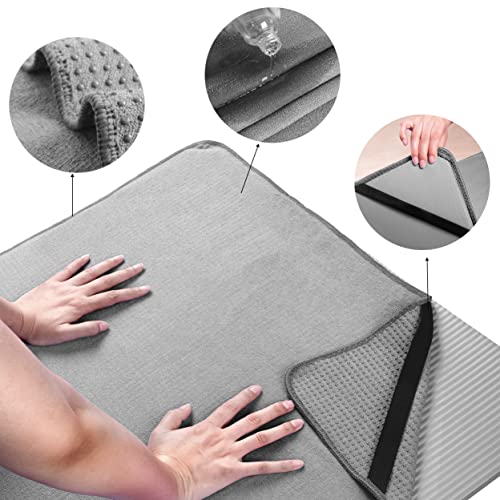 POLYTE Microfiber Non Slip Yoga Mat Towel, Secure Elastic Straps, 24x72 in - color: Gray