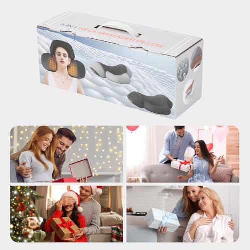 3-in-1 Rechargeable Neck Massager Pillow with Heat Therapy | Cervical Neck Support Pillow with Vibration Massage & Traction, Ergonomic Memory Foam Relaxation Pillow for Men Women