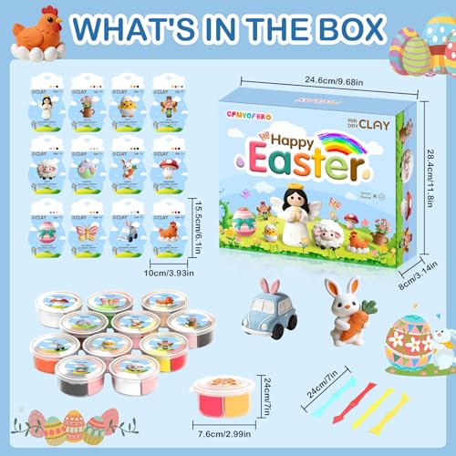 Easter Air Dry Clay for Kids,12 Boxes Modeling Magic Clay Kit with Sculpting Tools Tutorials, Safe & Non-Sticky DIY Craft Kit for Easter Basket Stuffers Gifts - color: Clay Easter Kit