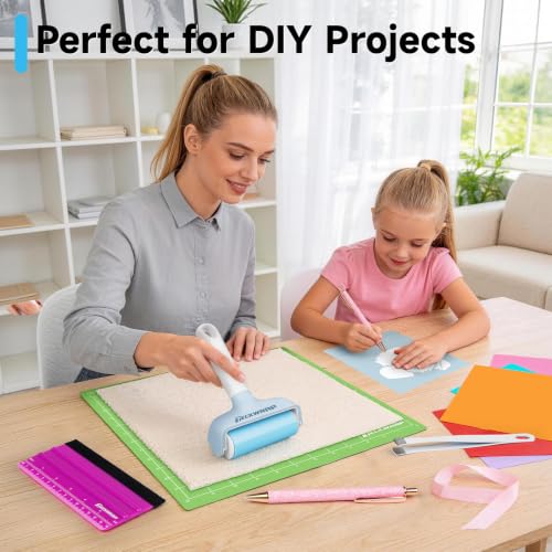 TECKWRAP Brayer Roller Set for Vinyl DIY Crafts & Relief Printing - 4 PCS | Printmaking Brayer, Pin Pen, Tweezers & Felt Squeegee for Iron-On Vinyl Stickers, Scrapbooking, Stamping, Card Making - color: Blue 4 set