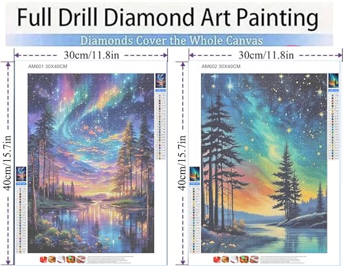 KUFWKEY 2 Pack Starry Sky Diamond Art Kits for Adults, 5D Aurora Lake Diamond Painting Kits for Beginners, Fantastic Landscapes Diamond Dots,DIY Diamond Mosaic Art,Gem Art for Home Decor 12 x 16 Inch - color: AM601602