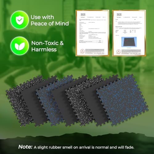 PRAISUN 0.56" Rubber Top Gym Flooring, Heavy Duty Gym Mats for Home Gym - size: 18 Tiles (72 Sq Ft)
