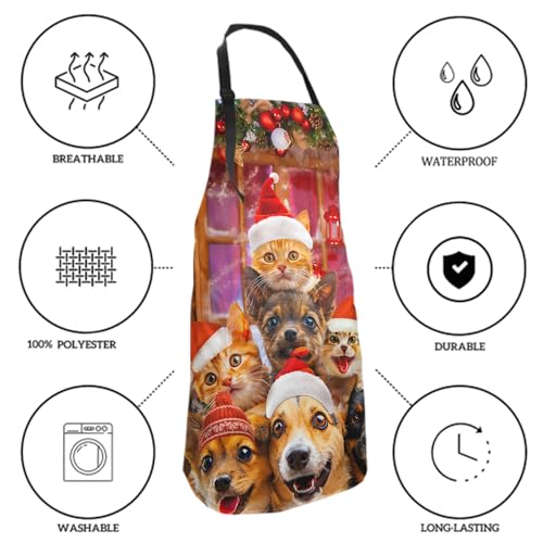 Giwawa Unisex Adult Apron Waterproof Stain Resistant Kitchen Cooking Apron with 2 Pockets for BBQ Grill Painting - color: Christmas Animal