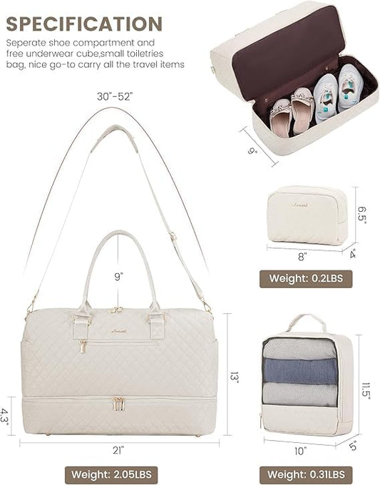 LOVEVOOK Travel Duffle Bag for Women, Weekender Overnight Bag with Shoe Compartment, Carry on Bag with Toiletry Bag, Gym Duffel Bag with Wet Pocket, Hospital Bags for Labor and Delivery 3 Pcs Set - color: Beige-Brown, size: Large