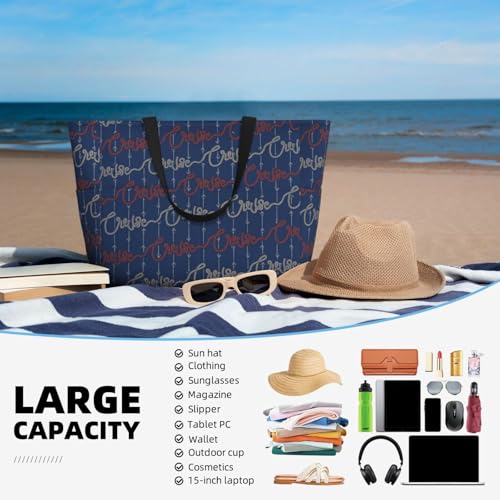 Large Beach Bag for Women Waterproof Foldable Travel Shoulder Tote Bag with Pocket for Weekender Pool Vacation - color: Cruise Blue