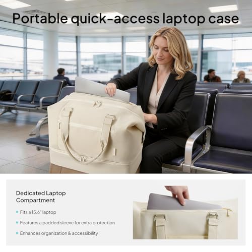 Travel Duffle Bag for Women, 40L Weekender Bags Airline Approved Carry On with Shoe Compartment & Waterproof Wet Pocket, Durable Nylon Weekender Overnight Bag for Travel, Gym, Business Trip, Beige - color: Beige