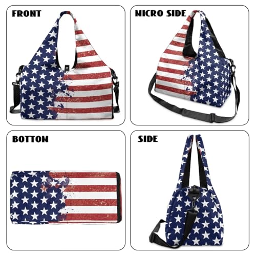 Yoga Gym Bag with Removable Adjustable Shoulder Strap, Shoe Compartment & Top Yoga Mat Holder 17.72x8.66x9.84in - color: American Creative Flag Print