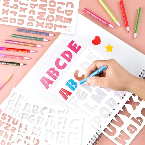 41Pcs Letter Stencils Reusable Small Alphabet Number Stencils for Painting | 1/2,3/4,1,5/4,2Inch,stencil letters,Small Plastic Templates,5 Font,Shape Stencils for Crafts,Drawing, Notebook,Home Decor