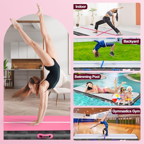 Inflatable Gymnastics Mat Air Tumble Track Tumbling Mats with Pump - color: Pink Purple, size: 10ft*5ft*6inch(3m*1.5m*15cm)