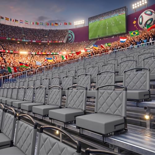 Stadium Seats with Back Support Cushion, Folding Stadium Seats for Bleachers Hold up 400lbs, Wide Bleacher Seat with Shoulder Strap & Handle Comfort for Sports Events (Gray, 1pcs) - color: Without Pocket-grey, size: 1pcs