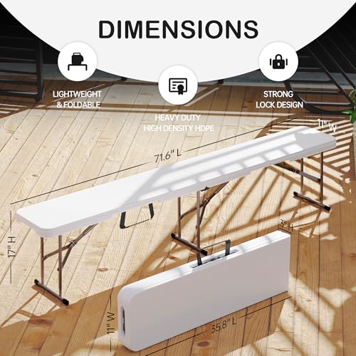 VSOAEIL 6 Foot Folding Bench, 6 FT Foldable Plastic Bench Indoor & Outdoor | 6 Feet Portable Bench Seating with Handle and HDPE Tabletop - Party, Dining, Picnic, Camping, Sports, Temporary Events, White - color: White, size: 1 Pack