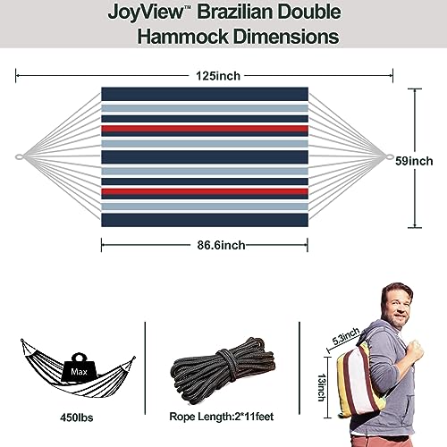 JoyView Brazilian Double Hammock with Hanging Ropes Extra Large 86.6x59” Portable Cotton Hammock for Patio Backyard Porch 450LBS Weight Capacity Perfect for Outdoor/Indoor - Black/Red Stripe - color: Black/Red Stripe