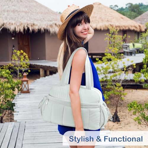 TOPDesign Travel Duffel Bag for Women, Puffer Gym Bag Sports Tote with Wet Pocket, Carry On Weekender with Luggage Sleeve (Serene Blue) - color: Serene Blue