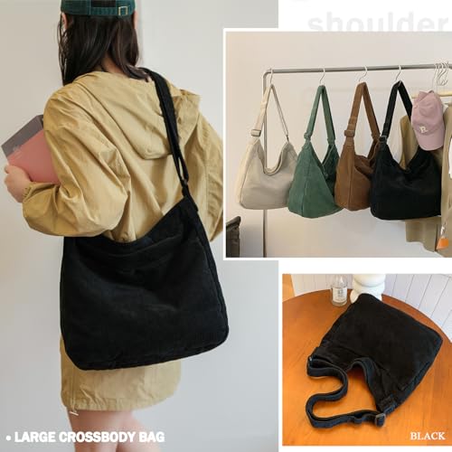 Canvas Tote Bag Casual Hobo Crossbody Shoulder Bag for Women and Men Large Purse Messenger Bag Travel Work - color: 2-black