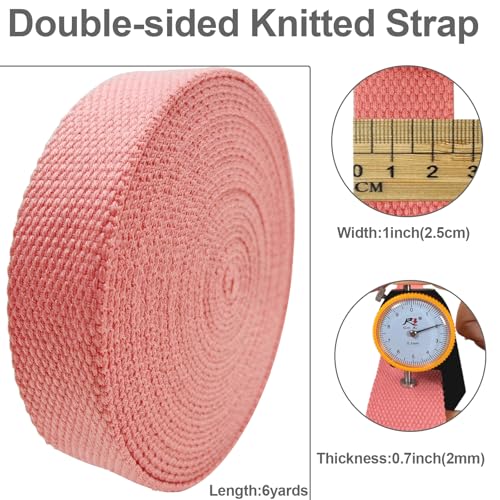 Heavy Duty 1" Cotton Webbing 6yds-Watermelon Red Straps | 2mm thick webbing for dog collars, backpack, bag handles, apron straps, slings, sewing repairs & DIY craft projects. - color: Watermelon Red