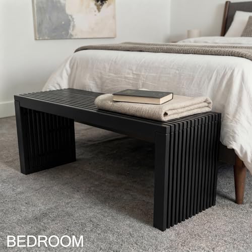 Bamboo Natural 36 inch Wooden Bench, Small Wood Benches for Entryway, Living & Dining Room, Kitchen, Bedroom, Bathroom, Hallway, Front Door, For Indoor & Outdoor Patio Use, Mid Century Modern Decor - color: Waterfall Black