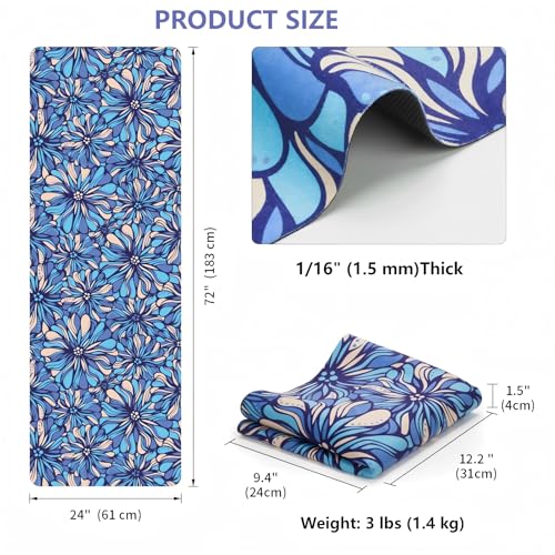 Travel Suede Yoga Mat 1.5mm Thick Non Slip Foldable Lightweigh Sweat Absorbent Exercise Mat for Hot Yoga Pilates Home Gym Outdoor, 72"L x 24"W, 3 lbs - color: Blue