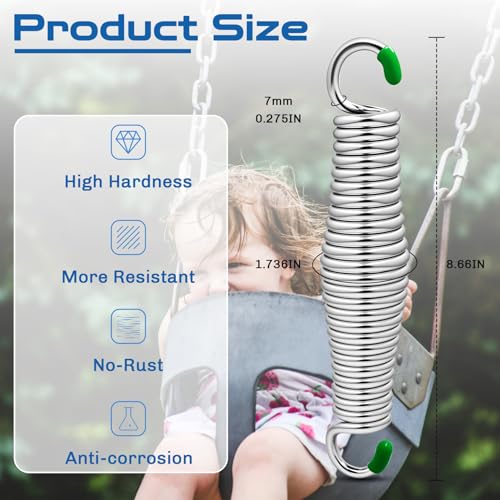 2 Pack Premium Porch Swing Springs,1300 LB Heavy Duty Springs, Rust Resistant Swing Springs, Spring for Swing Hammock Hanging Chair Spring for Hammock Spring,Porch Swings - color: Silver