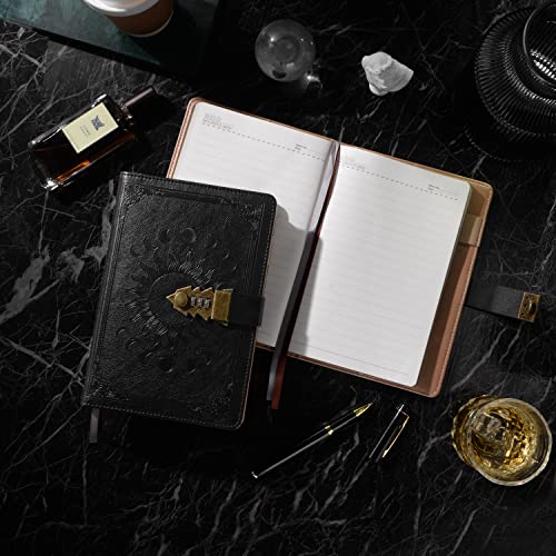 ZXHQ A5 Journal with lock, 120Gsm 224 Pages Lock Diary, Pen Set, Brown Edge, Refillable, Leather Hardcover, Fine Inner Pocket (5.9 x 8.5 inch) - Black - color: Black-A1