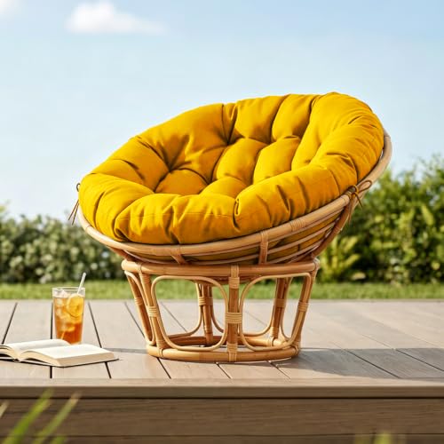 47" Round Tufted Floor Cushion, Thick Meditation Papasan with Ties - color: Yellow