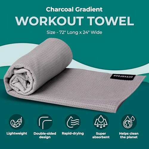 Oceanfoam Beach Towel – Lightweight, Absorbent, Quick-Drying, Sand-Resistant, Non-Slip – Ideal for Workouts, Yoga, Pilates, Beach, Pool, Boat & Travel – 25% Recycled – 72"x24" (Charcoal Gradient) - color: Charcoal