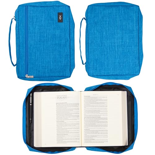 Christian Art Gifts Polyester Bible Cover for Men & Women w/Jesus Fish Patch, Zipper Pocket, Pen Loops, Easy Carry Book Case for Stationery, Accessories, Light Blue, Medium - color: Light Blue/Jesus Fish, size: Medium
