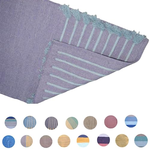 Jaipur art & Rugs Organic Cotton Yoga Mat - Eco-Friendly Hand-Woven Rug - Non Slip & Thick (24”x72”x5mm) for Everyday Fitness at Home - Comfortable Extra-Long - color: Blue-2