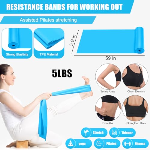 Silipull 10 Pcs Pilates Ring Blocks Set for Women Home Yoga Equipment Accessories Pilates Ring Circle and Ball Workouts Gift Include Ball Yoga Circle Resistance Bands Block Straps Gym Bag - color: Blue
